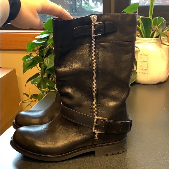 Coach leather motorcycle boots
